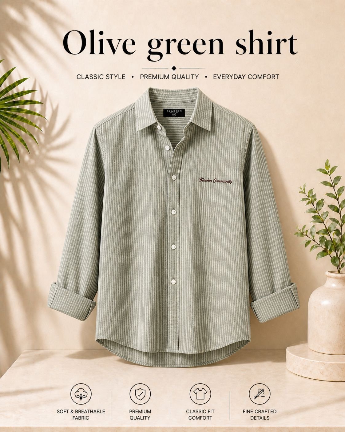 Premium  Full Sleeve Shirt In  Olive Green
