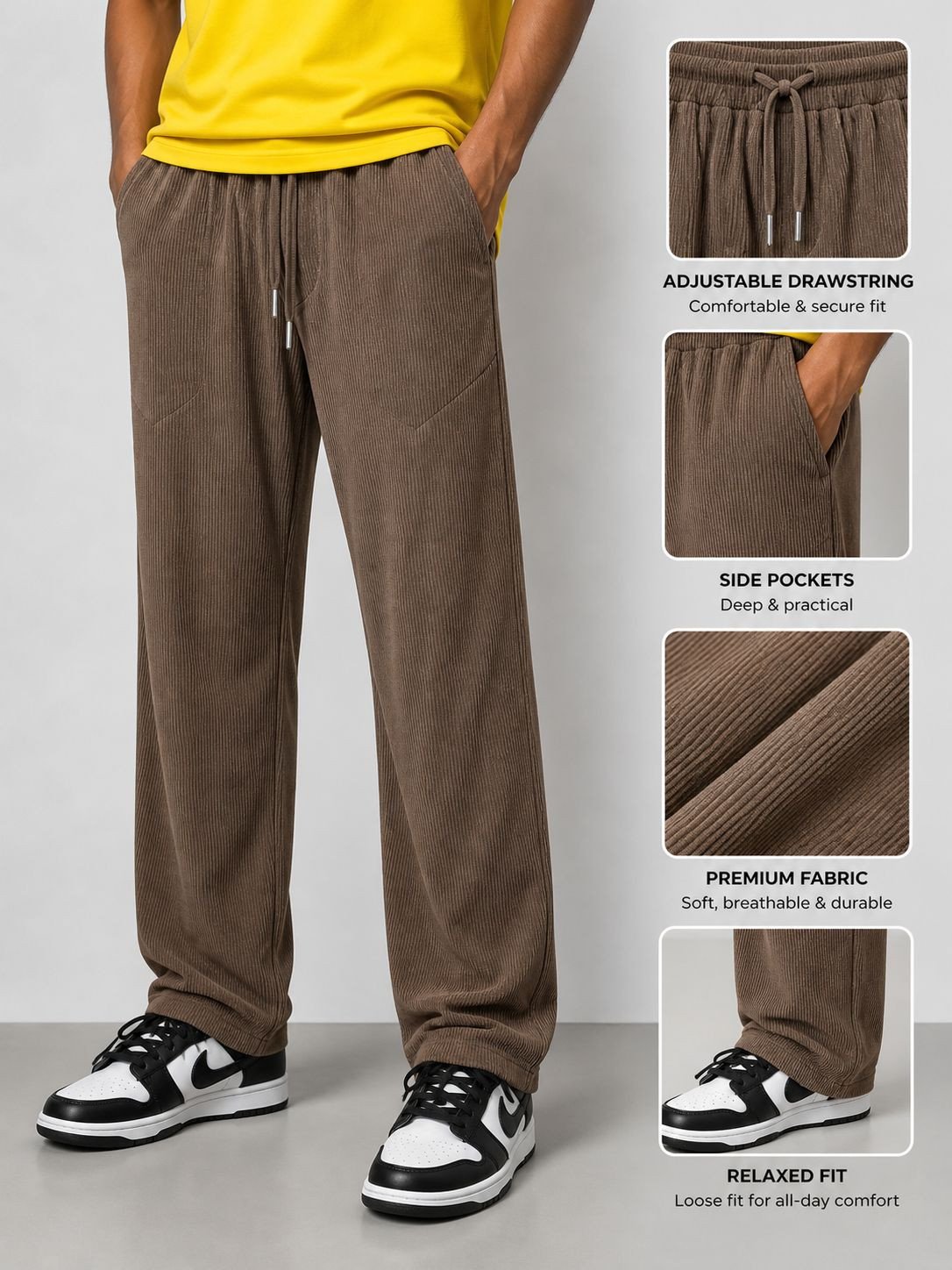COFFEE LUXURY  RIBBED FABRIC TROUSER