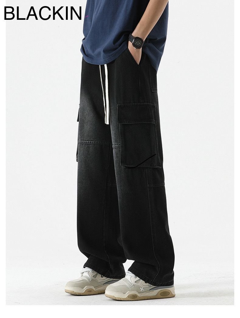 Denim  Cargo Semi Baggy 6 pocket Blackwash Pant