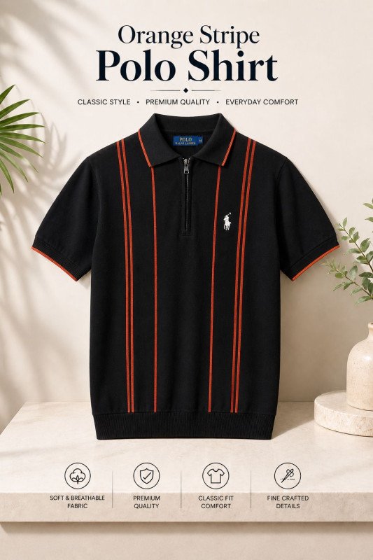 Premium Polo Shirt  in Orange Stripe
