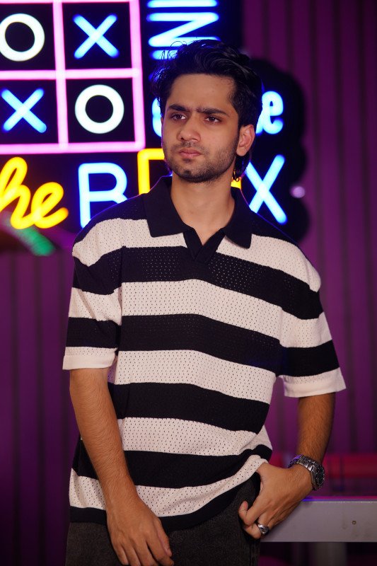 Horizontal Stripe Knit Polo