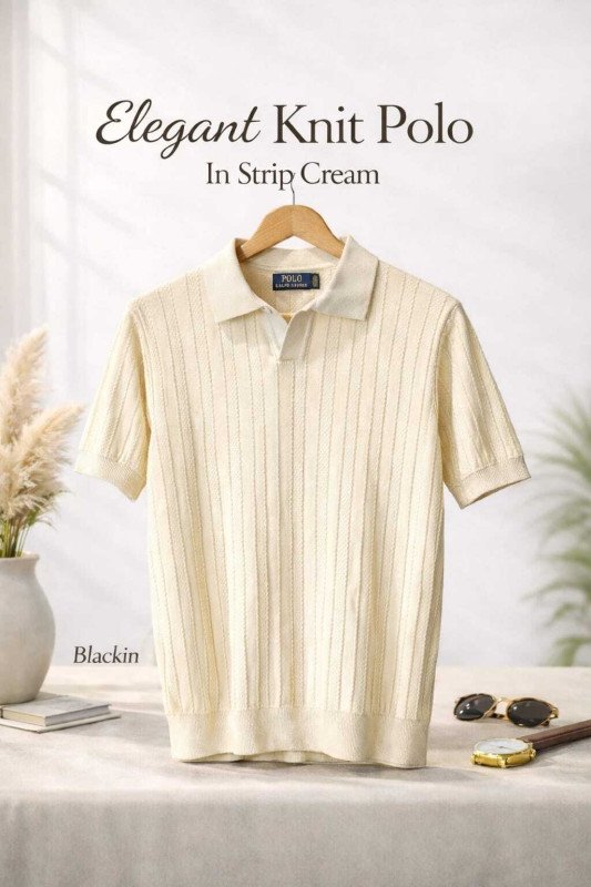 Knit Polo Shirt In Strip Cream