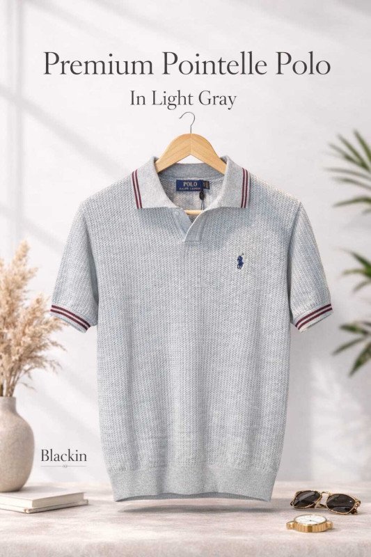 Pointelle Polo In Light Gray