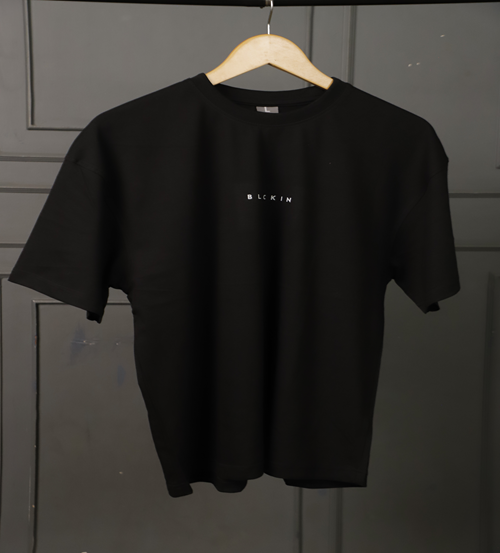 Solid Drop Shoulder Black T-shirt