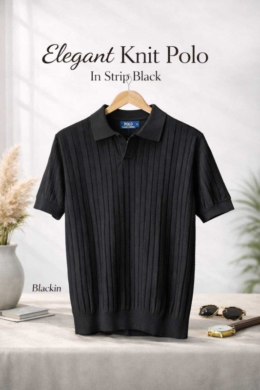 Knit Polo Shirt In Strip Balck