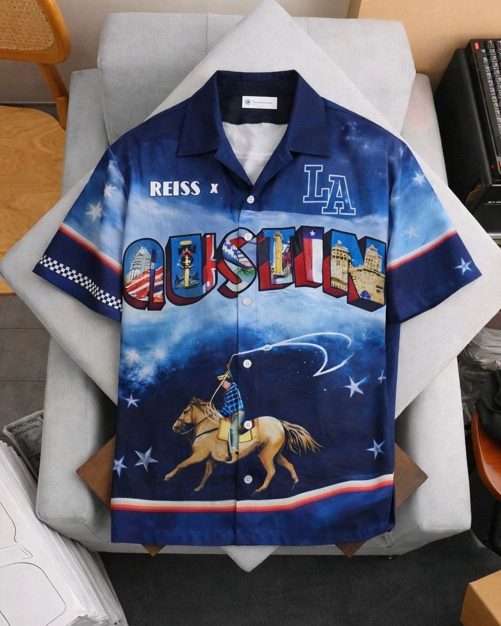 Skyblue and Deep Blue Mix  Printed Shirt For Men