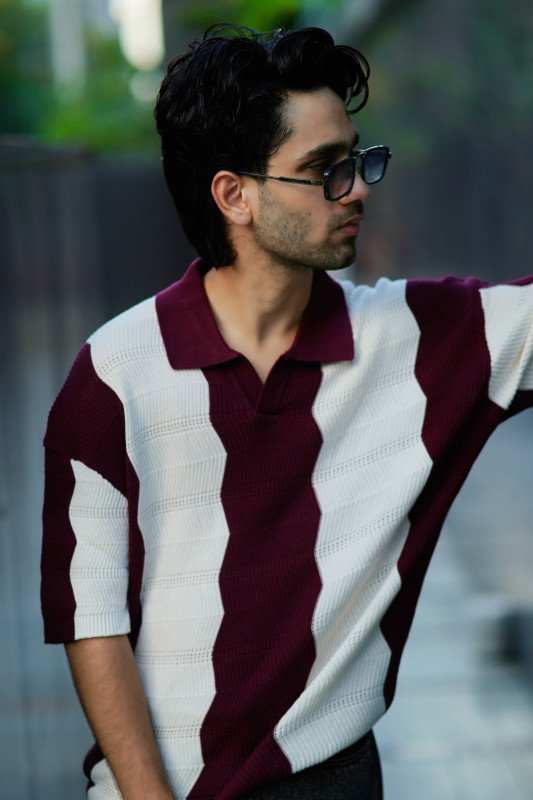 Vertical wavy zig-zag Knit Polo