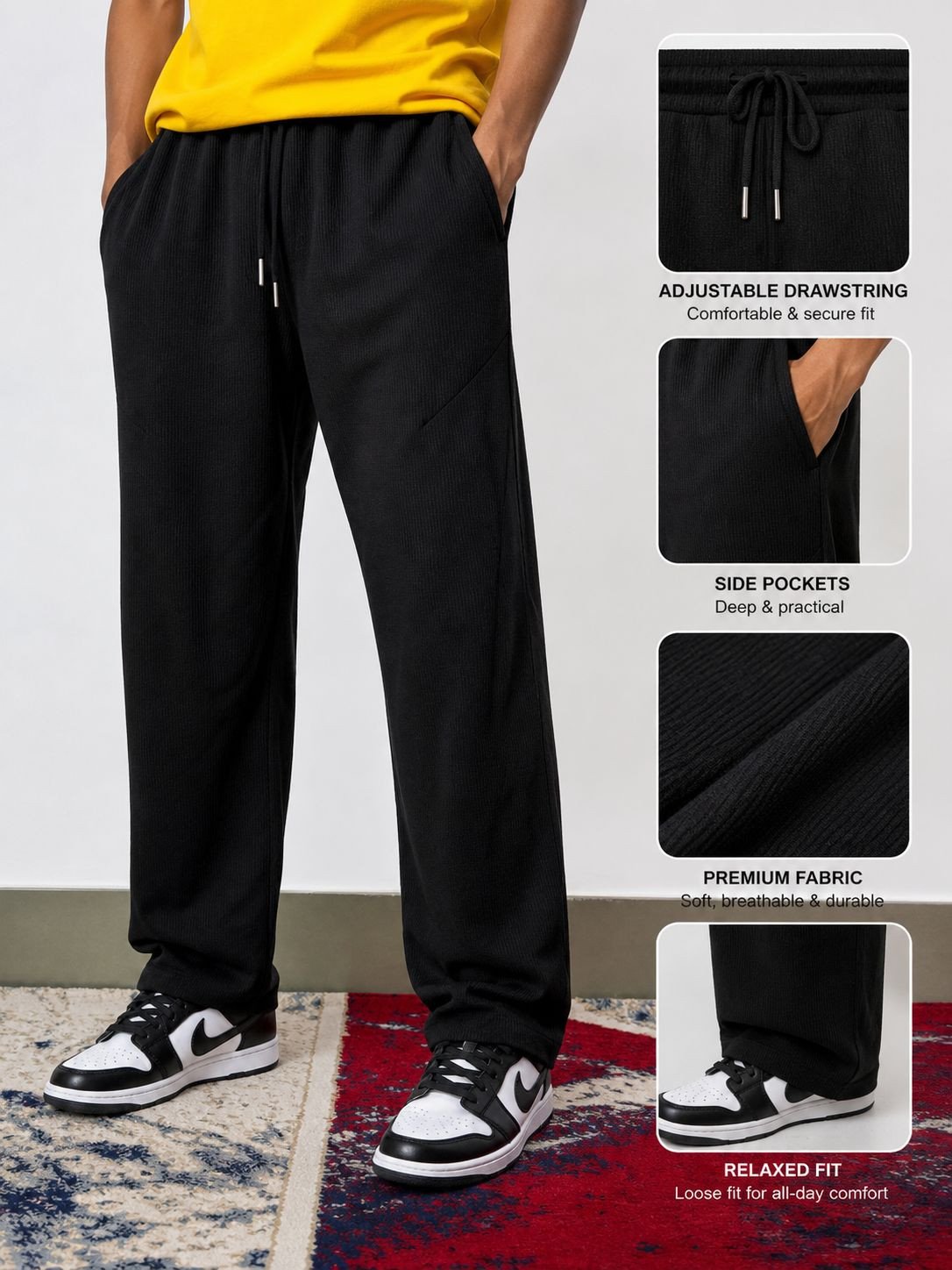 BLACK LUXURY  RIBBED FABRIC TROUSER