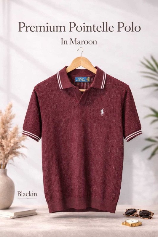 Pointelle Polo In Maroon