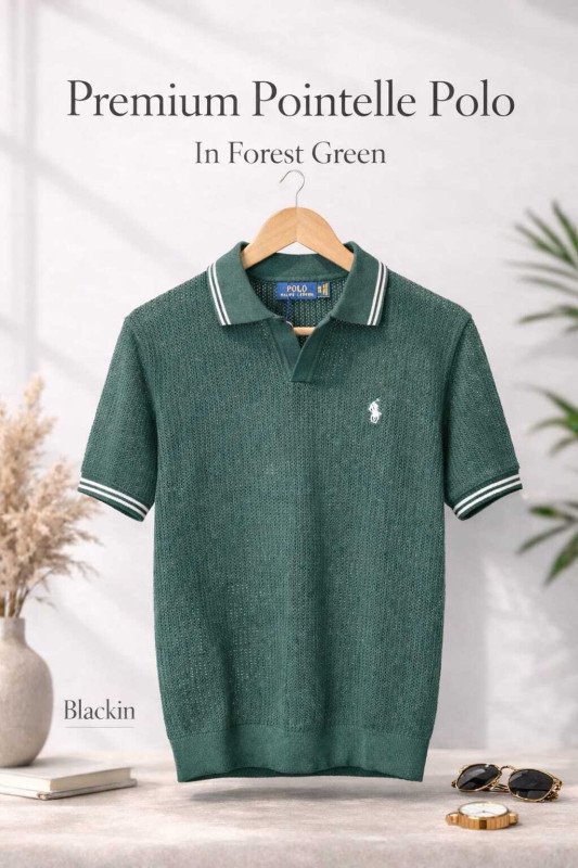 Pointelle Polo In Forest Green