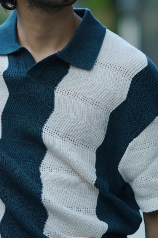 Vertical wavy zig-zag Knit Polo