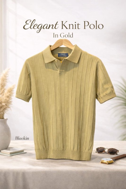 Knit Polo Shirt In Gold