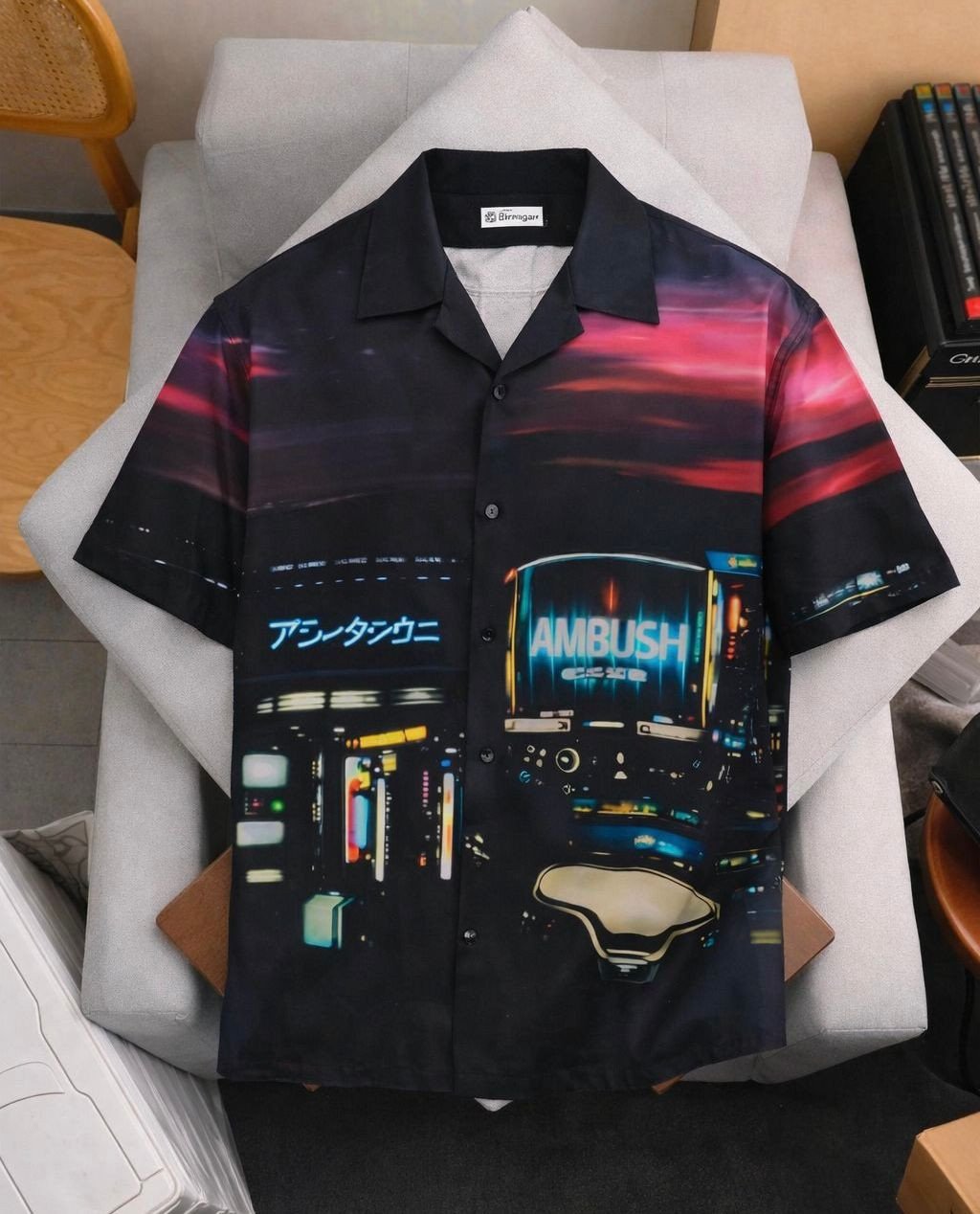 Black And Pink Mix Printed Shirt For Men